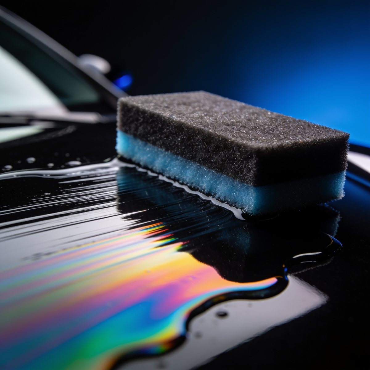 Ceramic coating applicator leaving an iridescent layer on black paint