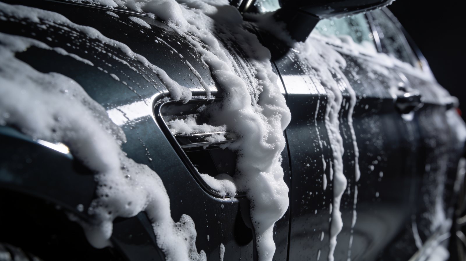 Snow foam sliding down dark paint during decontamination wash